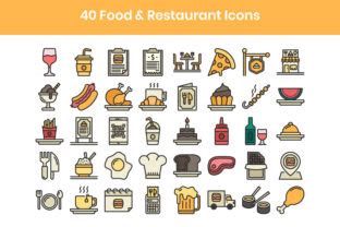 Food Restaurant Icons Filled Line Graphic By Kmgdesignid