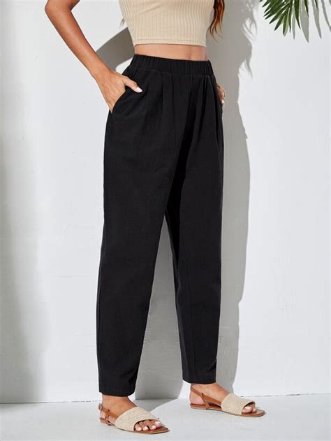 SHEIN Essnce Solid Slant Pocket Trousers SHEIN UK