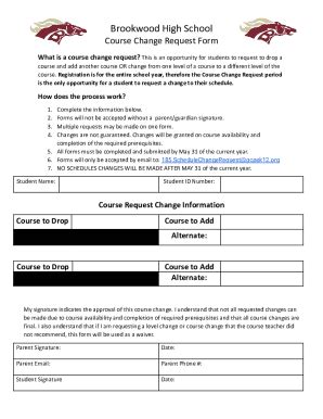 Fillable Online Brookwood High School Course Change Request Form Fax