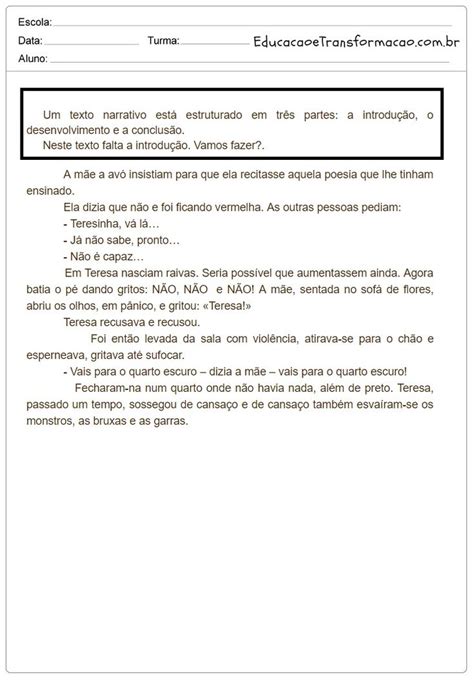 Texto Narrativo Atividades De Produção De Texto 5º Ano Educação E