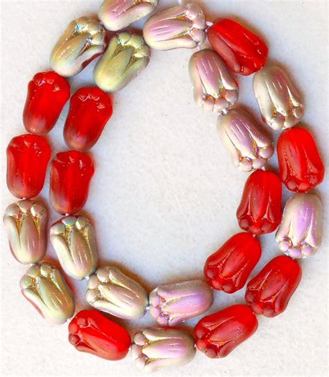 Tulip Flower Beads Czech Glass Beads Glass Flower Beads Etsy