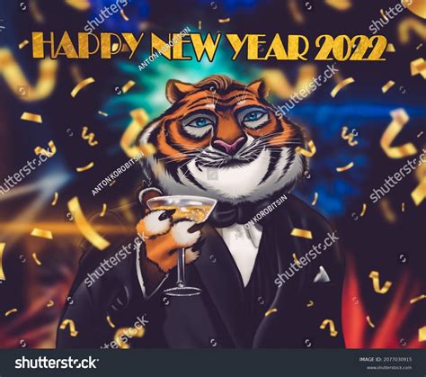 Tiger Wishes Happy New Year 2022 Stock Illustration 2077030915 ...