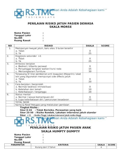 Docx Penilaian Risiko Jatuh Pasien Dewasa Scale Morse Dokumentips