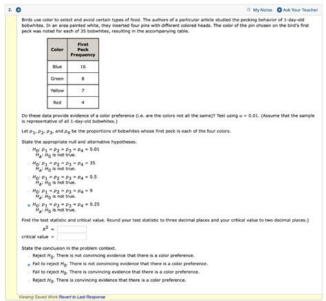 Solved Ask Your Teacher My Notes 2 Birds Use Color To Chegg