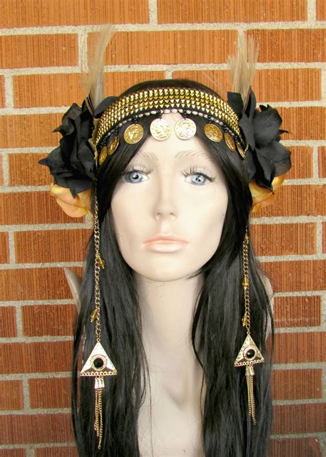 Coin Headdress Flower Headband Feather Headdress Flower Crown Rose