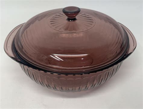 Pyrex Cranberry Qt Round Glass Ribbed Covered Casserole Dish Etsy