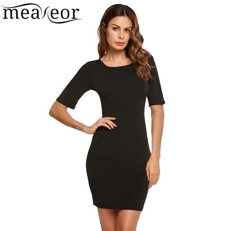 Meaneor Solid Bodycon Pencil Dress With Pocket Square Neck Short Sleeve