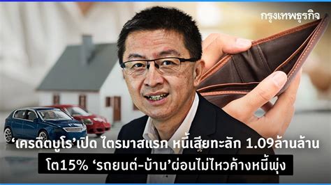 ‘เครดิตบูโรเปิด ไตรมาสแรก หนี้เสียทะลัก 109ล้านล ‘รถยนต์ บ้าน หนี้พุ่ง