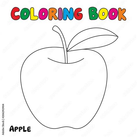 Apple Coloring Book, Coloring Page For Kids and Children Stock Vector | Adobe Stock