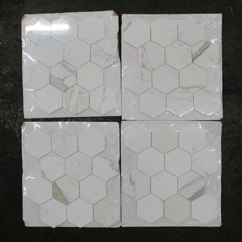 Calacatta Gold Marble Inch Hexagon Mosaic Tile Polished