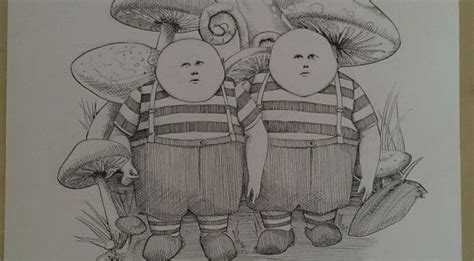 Tweedle Dee And Tweedle Dum Original Ink Drawing By Shelbygoelz 6000