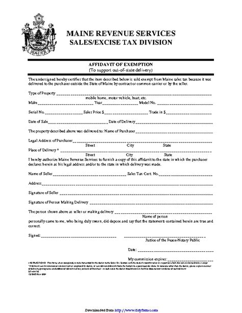 Maine Affidavit Of Exemption Form Pdfsimpli