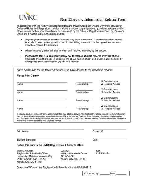 Parentspouse Ferpa Consent Form University Of Missouri Umkc Fill Out