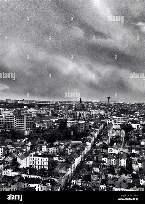 Brussels skyline black&white Stock Photo - Alamy