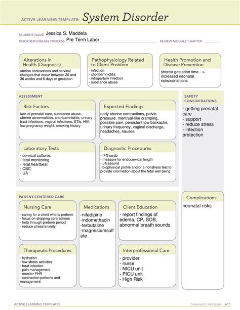 Pre Term Ati System Disorder Template Active Learning Templates