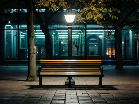 Premium AI Image | a bench sitting in the middle of a street at night