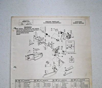 Vintage Poulan Chain Saw Parts List Model Pgs