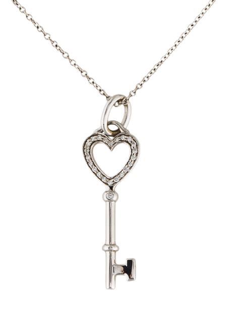 Tiffany And Co 18k Diamond Heart Key Pendant Necklace Necklaces