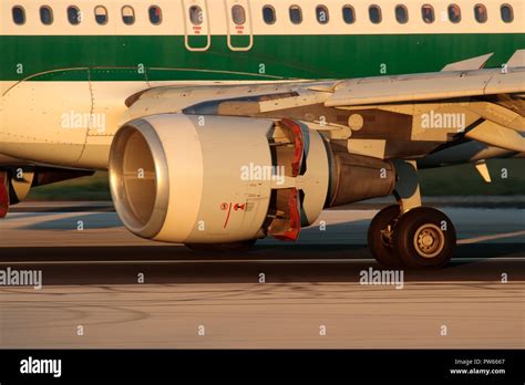 Closeup Of A Cfm Turbofan Jet Engine On An Airbus A Airliner While