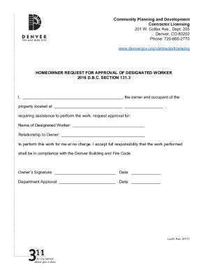 Fillable Online Homeowner Request For Approval Of Designated Worker Fax