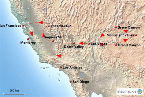 StepMap USA Westküste Landkarte für USA