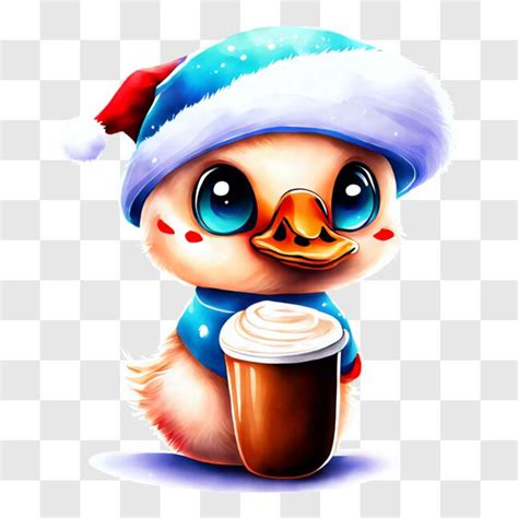 Baixe Pato de desenho animado usando chapéus de Papai Noel e segurando