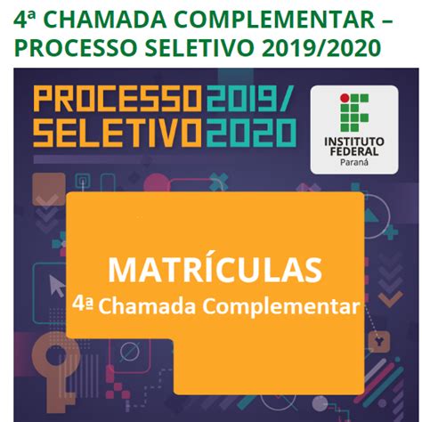 Processo Seletivo 2019 2020 4ª Chamada Complementar Campus Colombo