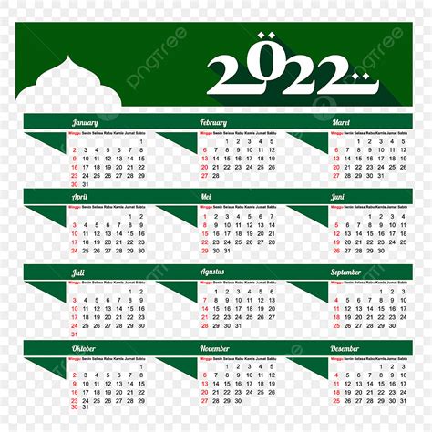 Islamic Calendar Vector Design Images Calendar 2022 With Islamic Green