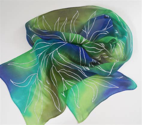 Hand Painted Silk Scarf Featuring An Australian Wattle Leaf Etsy