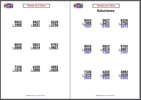 Restas De 4 Cifras Matemáticas Gratis