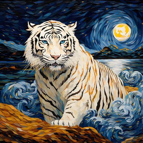 Premium AI Image | white Tiger oil painting