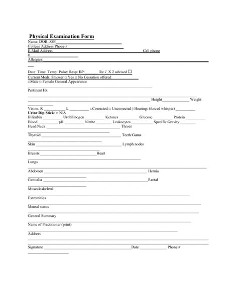 Physical Examination Form With Questionnaire Fill Out Sign Online And Download Pdf