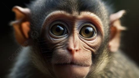 Cute Monkey Has Big Eyes Staring Straight Into The Camera Background