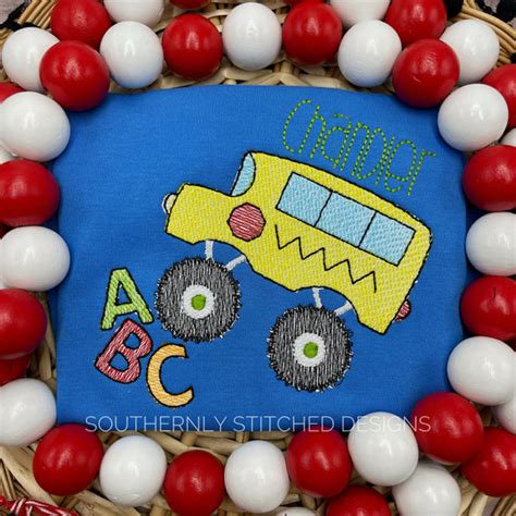 School Bus Monster Truck Sketch – Southernly Stitched Designs, LLC