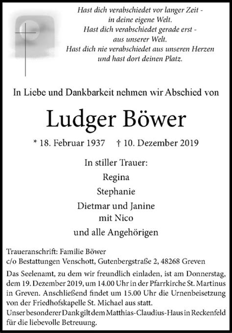 Traueranzeigen Von Ludger B Wer Trauer Ms