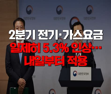 2023년5월15일월 경제관련 뉴스 2분기 전기·가스요금 일제히 53 인상내일부터 적용 노주영 오늘의 5분