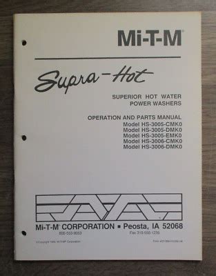 Mi T M Parts Supra Hot Power Washers Operation Parts Manual EBay