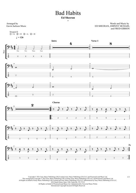 Bad Habits Arr Gavin Jackson Music Sheet Music Ed Sheeran Bass