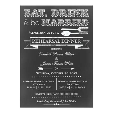 Chalkboard Eat Drink Rehearsal Dinner Invites Zazzle Rehearsal