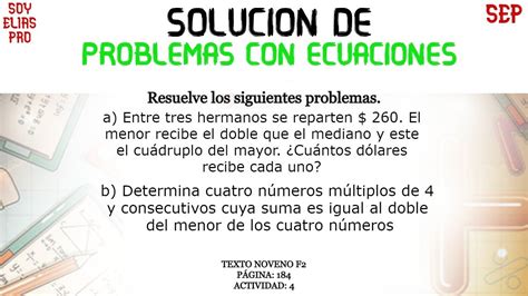 Soluci N De Problemas Con Ecuaciones Texto F Noveno P G Act