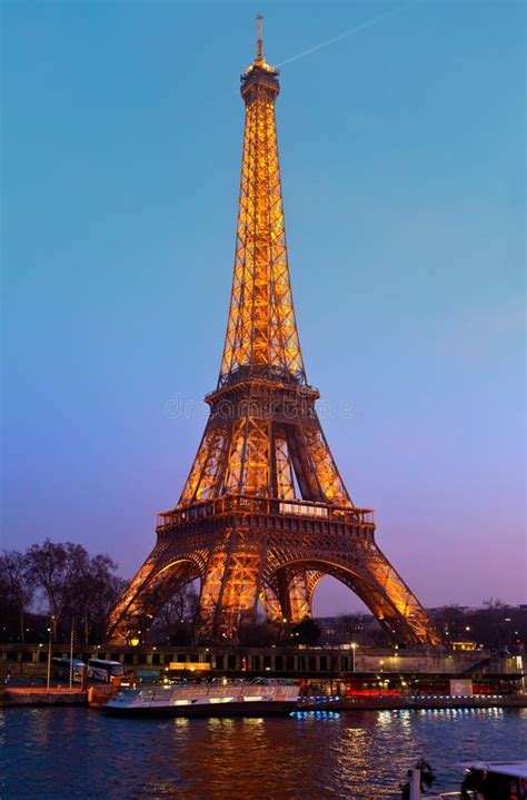 Closeup Of Illuminated Eiffel Tower At Night Paris Editorial Stock