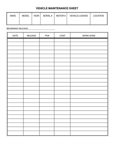 Maintenance Log Sheet Charlotte Clergy Coalition With Vehicle Service