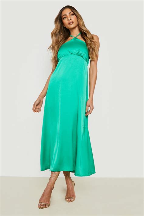 Satin Halter Neck Slip Dress Boohoo