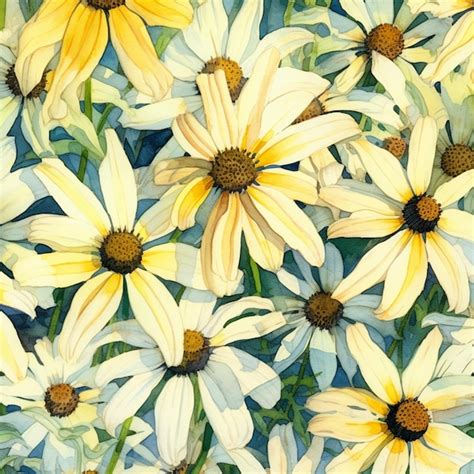 Premium AI Image | A painting of white and yellow daisies with green stems.