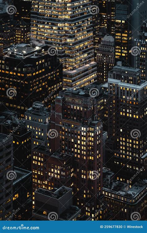 Cool Aerial View Of Skyscrapers At The Night In Manhattan New York