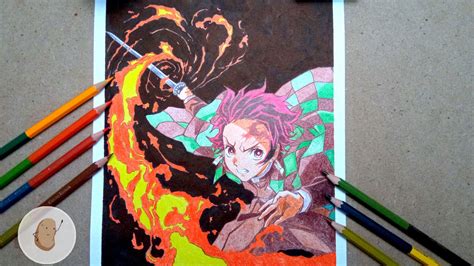 Time lapse speed paint of tanjiro with cheap color pencils Speed Paint ...