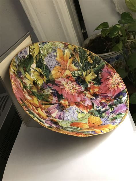 Papier Mache And Decoupaged Bowl In 2024 Decoupage Glass Decoupage Art