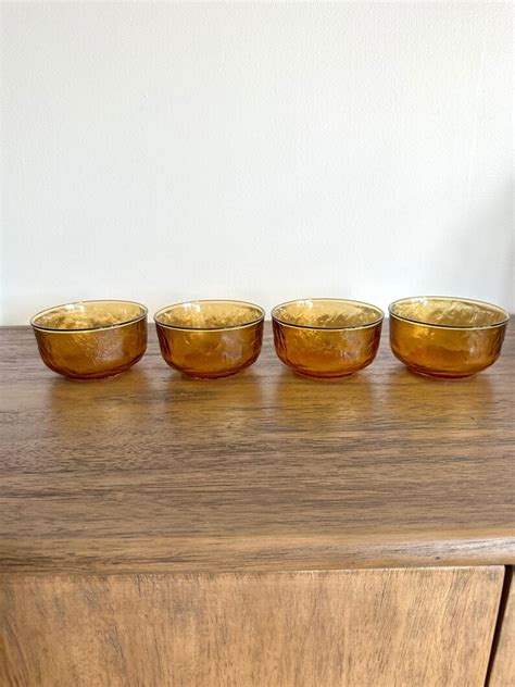 Vintage Amber Glass Bowls Set Of 4 Etsy