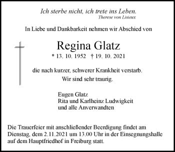 Traueranzeigen Von Regina Glatz Schwarzw Lder Bote Trauer