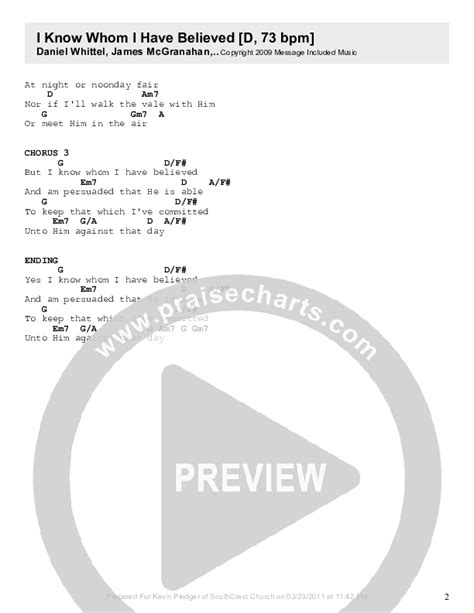 I Know Whom I Have Believed Chords PDF (Kevin Pledger) - PraiseCharts